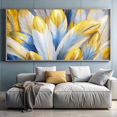 Blue and Gold Feathers - Extra Large Canvas Paint by Numbers