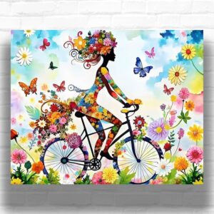 Floral Black Girl on Bicycle - Abstract Paint by Number Kits