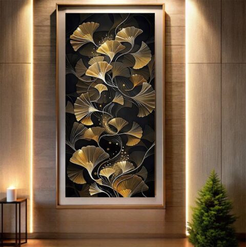 Gold Ginkgo Leaves - Big Paint by Numbers for Adults