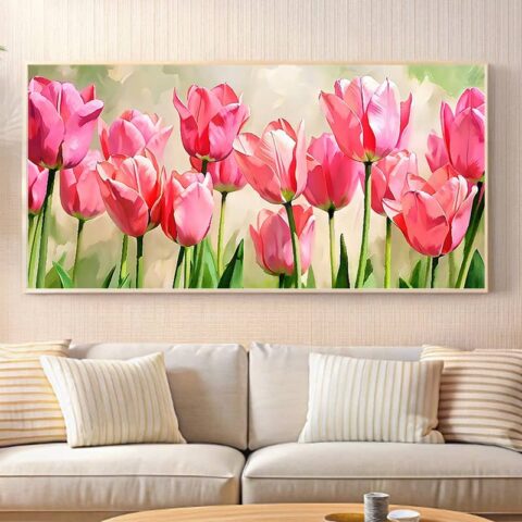 Large Pink Tulips - Large Print Paint by Number for Seniors