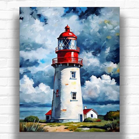 Lonely Lighthouse at Sea - Lighthouse Paint by Number