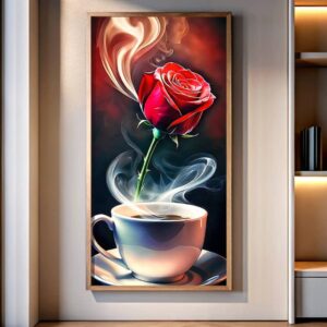 Morning Coffee with Rose Flower - Large Print Paint by Number