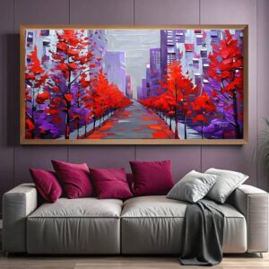 Red Trees in City - Large Abstract Paint by Numbers