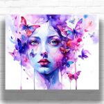 Watercolor Girl Face And Butterflies - Paint by Numbers Abstract