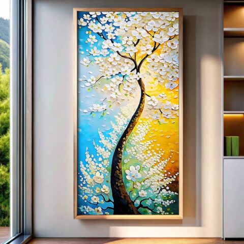 White Blossom Tree Abstract - Large Paint by Numbers for Seniors