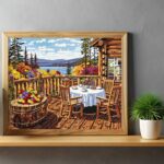 Cabin Porch with Lake View - Painting by Number Kit