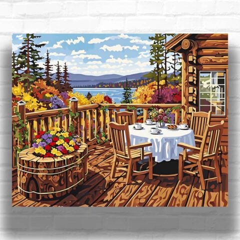 Cabin Porch with Lake View - Scenery Paint by Numbers