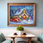 Christmas Cabin Snowman and Truck - Paint by Number Christmas Scenes