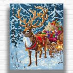 Christmas Sleigh with Reindeer - Christmas Paint by Numbers for Adults