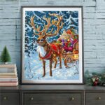 Christmas Sleigh with Reindeer - Paint by Numbers Reindeer