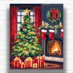 Christmas Tree and Fireplace - Christmas Tree Paint by Number