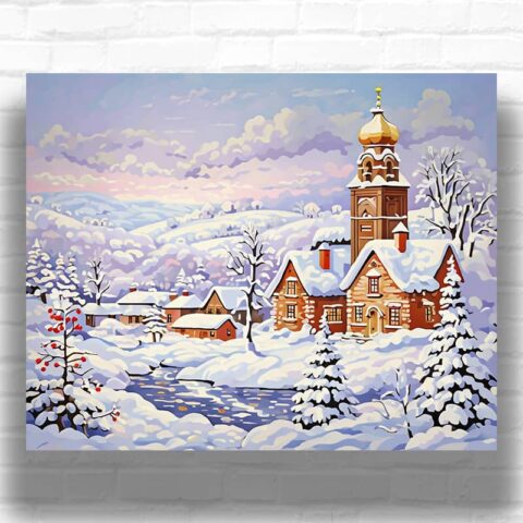 Church in the Snow - Paint by Number Winter Scenes