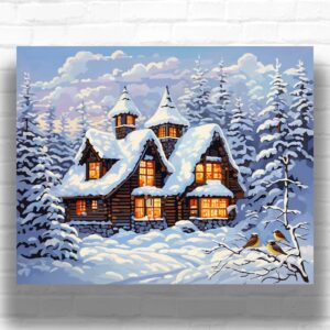 Cozy Snowy Cottage - Paint by Numbers Snow Scene