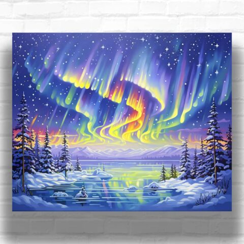 Dancing Aurora Over Frozen Lake - Paint by Numbers Aurora