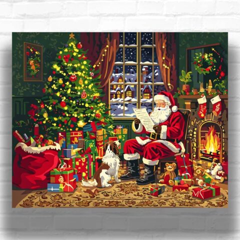 Father Christmas Fireplace - Paint by Numbers Santa Claus