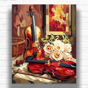 Harmony of Violin and Roses - Paint by Numbers Still Life