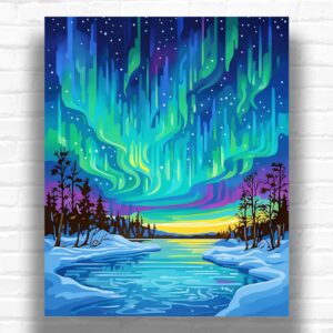 Northern Lights Dance - Winter Scene Paint by Numbers