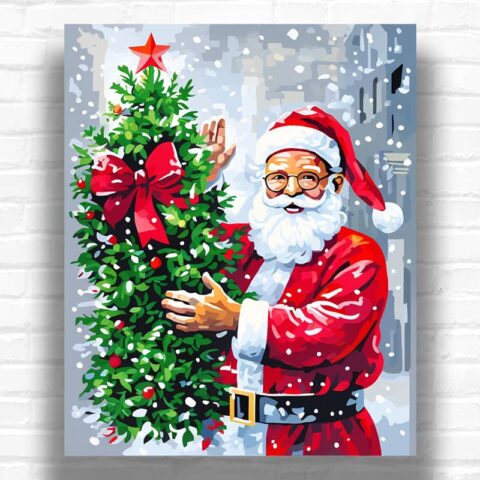 Santa Claus and Christmas Tree - Paint by Numbers Xmas