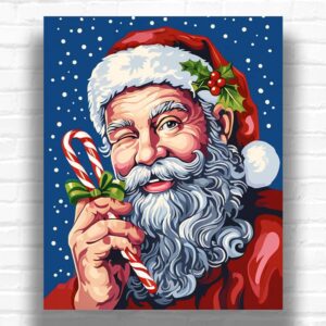 Santa with Candy Cane - Paint by Numbers Santa Claus