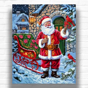 Santa with Cardinal - Santa Claus Paint by Number