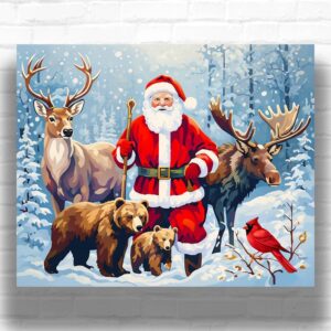 Santa with Woodland Animals - Santa Paint by Number