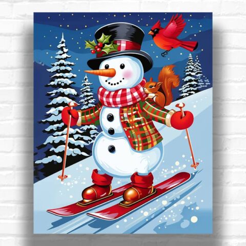 Snowman Skiing - Paint by Number Snowman