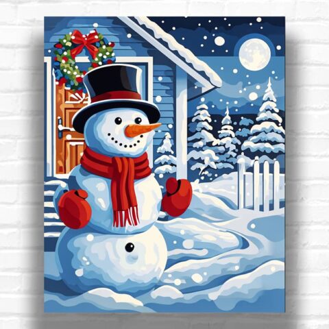 Snowman in the Moonlight - Snowman Paint by Number