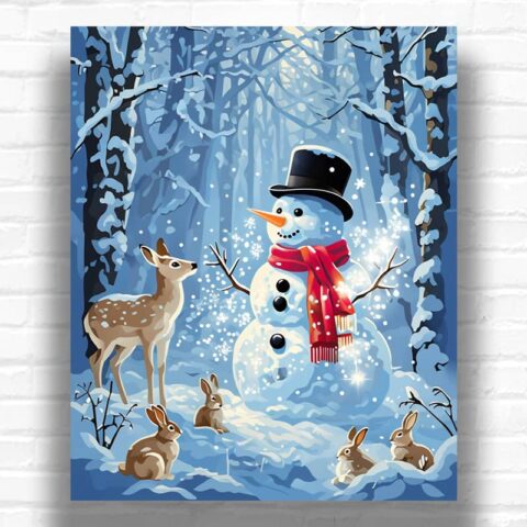 Snowman with Animals - Christmas Paint by Number