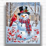 Snowman with Cardinal - Snowman Paint by Number