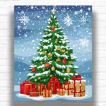 Snowy Christmas Tree with Gifts - Christmas Tree Paint by Number