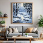 Snowy Forest with River - Paint by Number Winter Scene