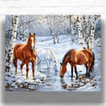 Three Horses in Snowy Forest - Paint by Number Kits Horses