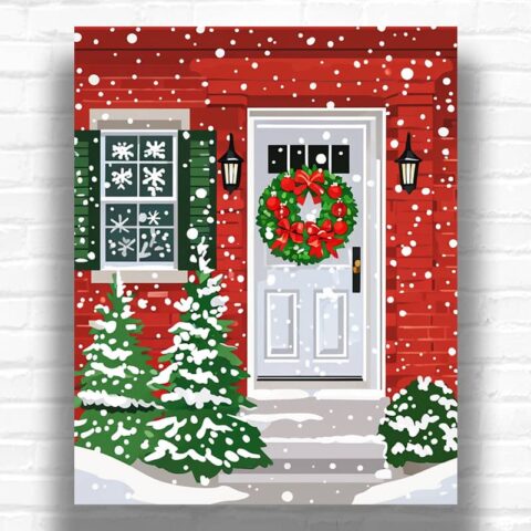 White Christmas Door - Christmas Paint by Numbers for Adults