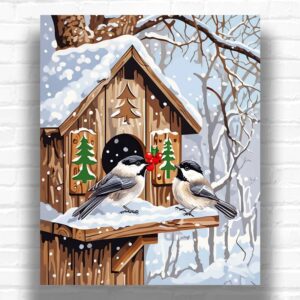 Winter Chickadees - Bird Paint by Number Kit