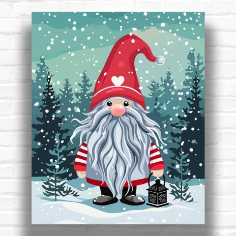 Winter Gnome in Snowy Forest - Christmas Paint by Number