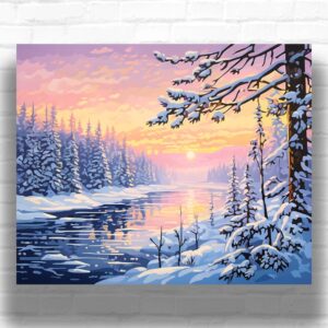 Winter River at Sunset - Winter Paint by Number Kits