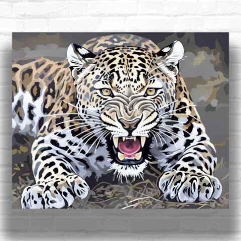 Growling Leopard - Leopard Paint by Number