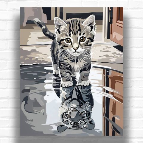 Kitten and Tiger Reflection - Kitten Paint by Number