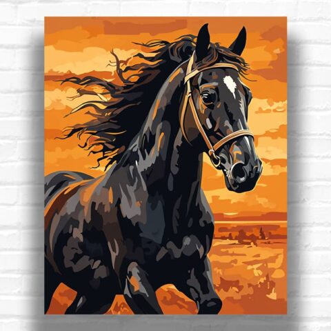 Majestic Black Horse - Horse Paint by Number